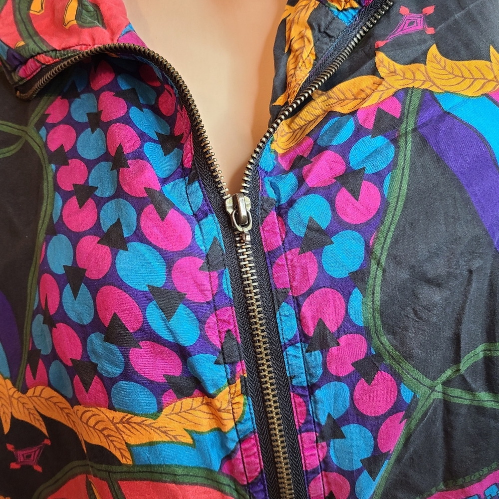 Vtg Basic Editions 100% Silk Multicolor Bomber Ja… - image 3